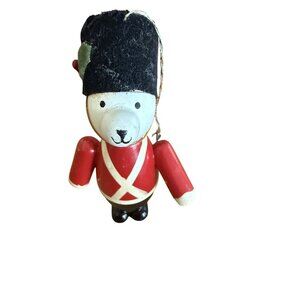 Vintage Wooden Toy Soldier Bear Ornament with Velvet hat